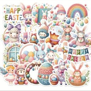 44 Easter Pastel Stickers Spring Eggs Flowers Cute Animals